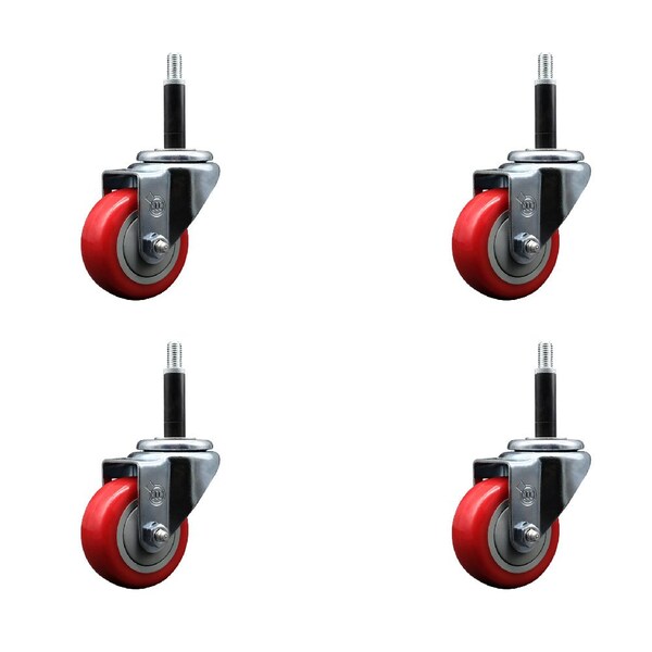 Service Caster 3'' SS Red Poly Wheel Swivel 3/4'' Expanding Stem Caster Set, 4PK SCC-SSEX20S314-PPUB-RED-34-4 - main